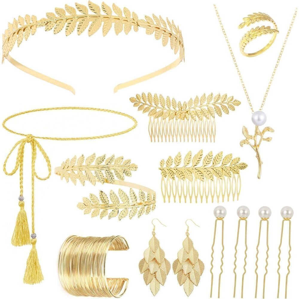 Greek Goddess Costume Accessories Set Women Jewelry Laurel Crown Necklace
